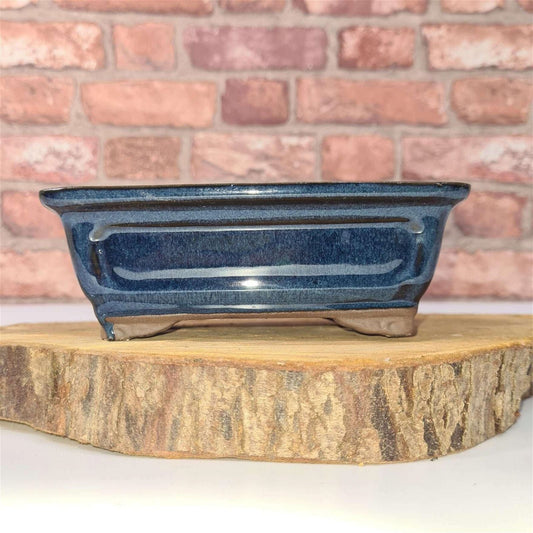 16cm Glazed Bonsai Pot | Rectangle | 16cm x 13cm x 6cm | Blue | Luxury Home Accessories | Heulog Glow