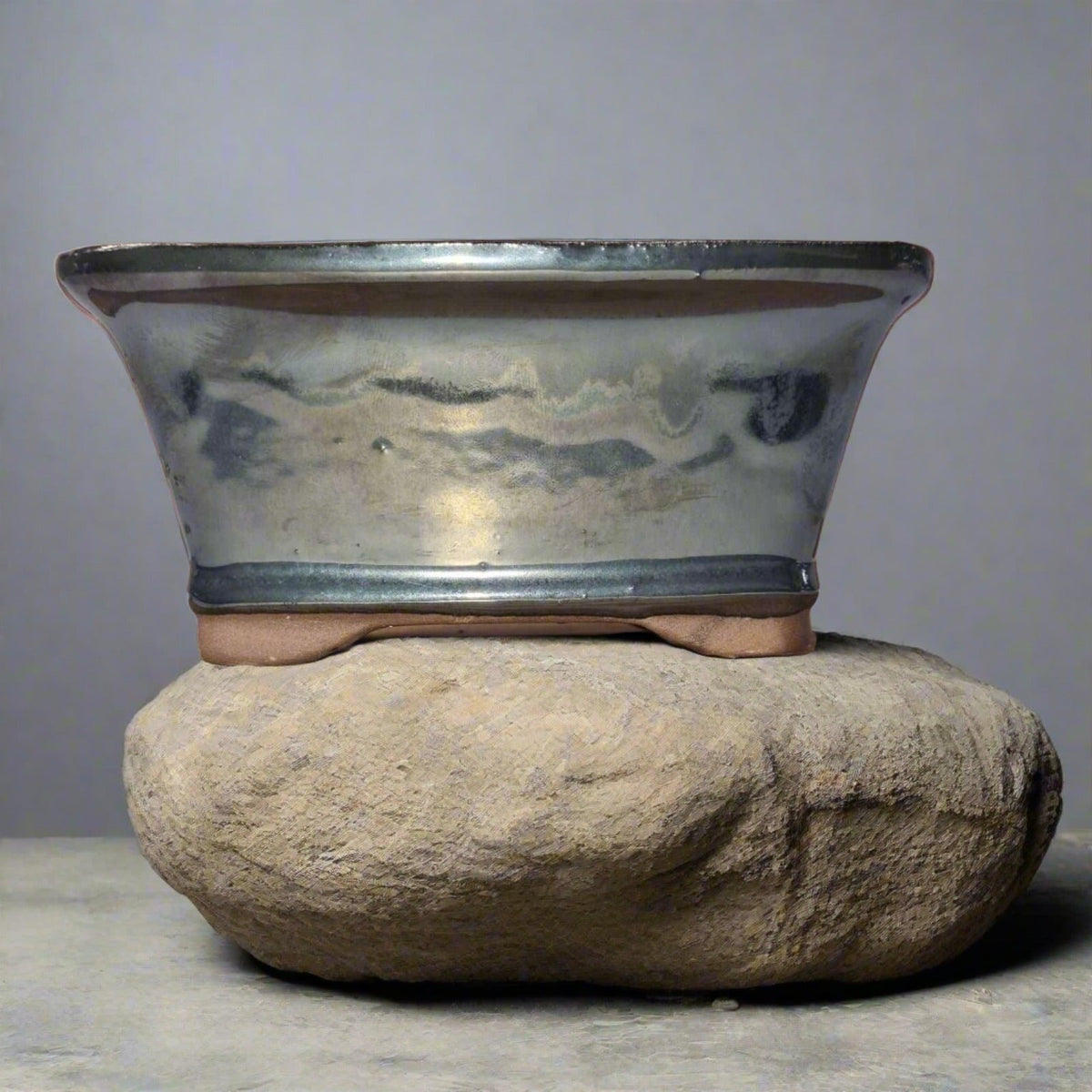 16cm Glazed Bonsai Pot | Rectangle | 16cm x 13cm x 6cm | Silver | Luxury Home Accessories | Heulog Glow