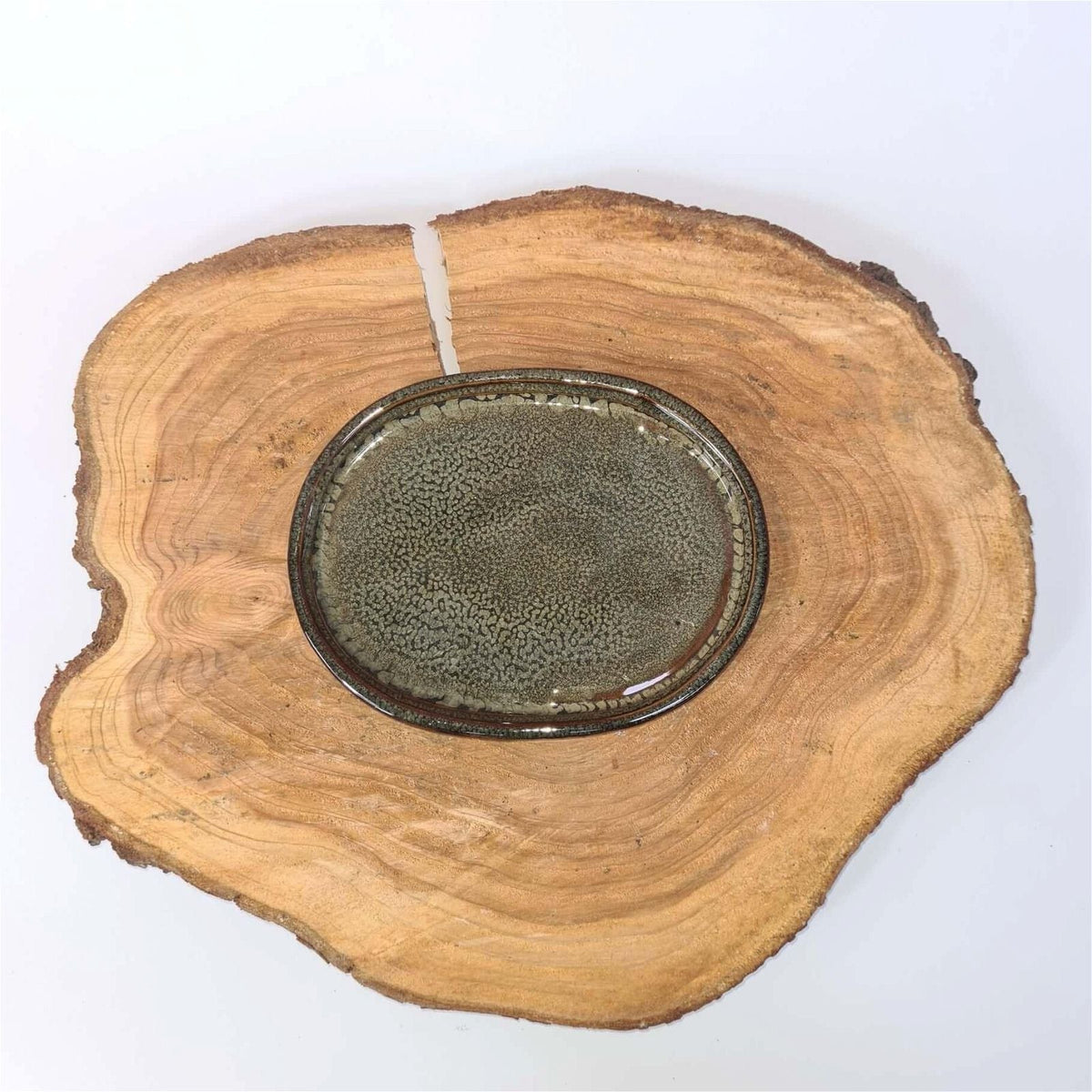 16cm Glazed Drip Tray | Oval | Green | Luxury Home Accessories | Heulog Glow