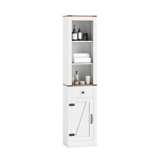 173cm Tall Bathroom Cabinet with Drawer and Adjustable Shelf-White