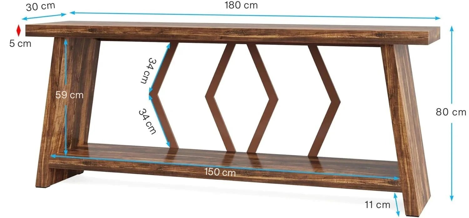 180cm Rustic Walnut Console Table - Entryway & Sofa Table with Geometric Accents | Luxury Home Accessories | Heulog Glow