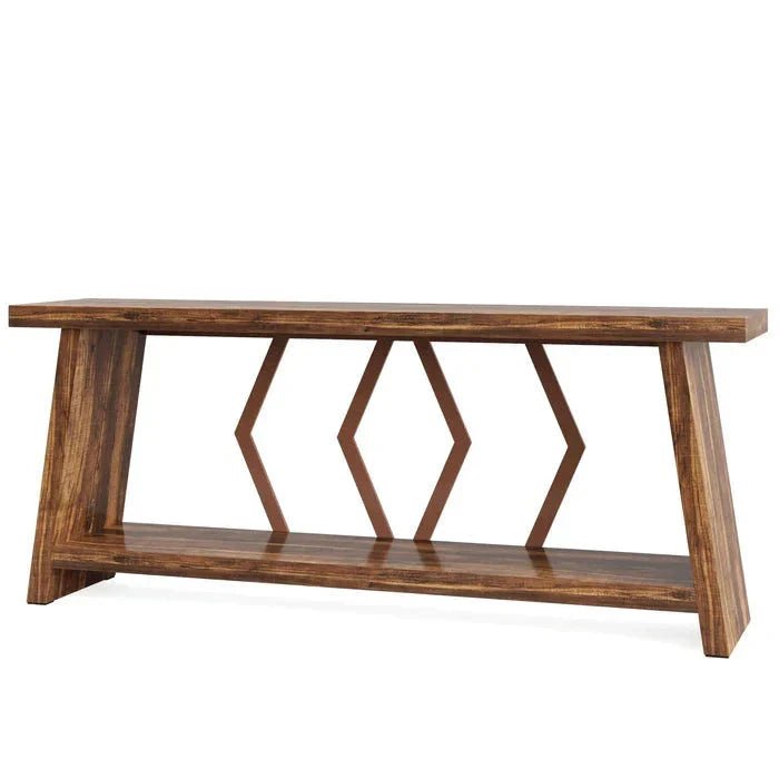 180cm Rustic Walnut Console Table - Entryway & Sofa Table with Geometric Accents | Luxury Home Accessories | Heulog Glow