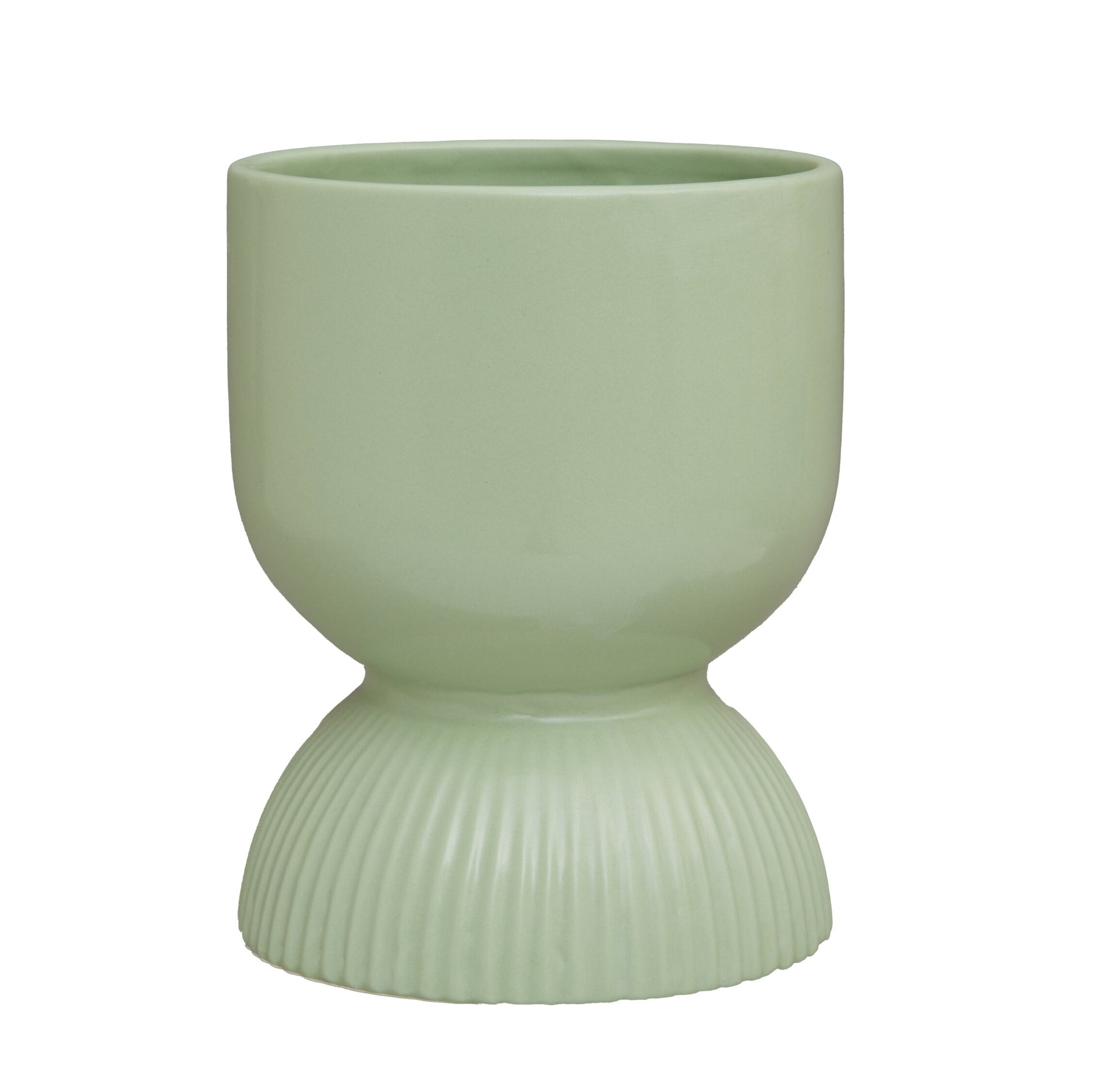 Fia Sage Green Ribbed Ceramic Planter