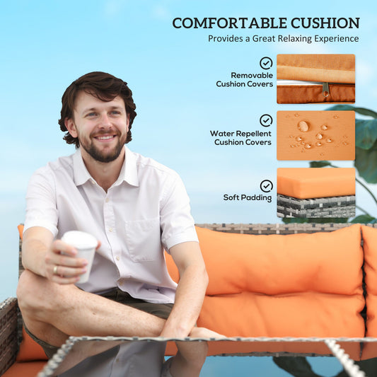 Outsunny 6 PCs Patio wicker Sofa Set Rattan Chair Furniture, Orange
