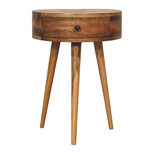 Artisan Furniture Solid Wood Mini Oak-ish Circular Shape Bedside