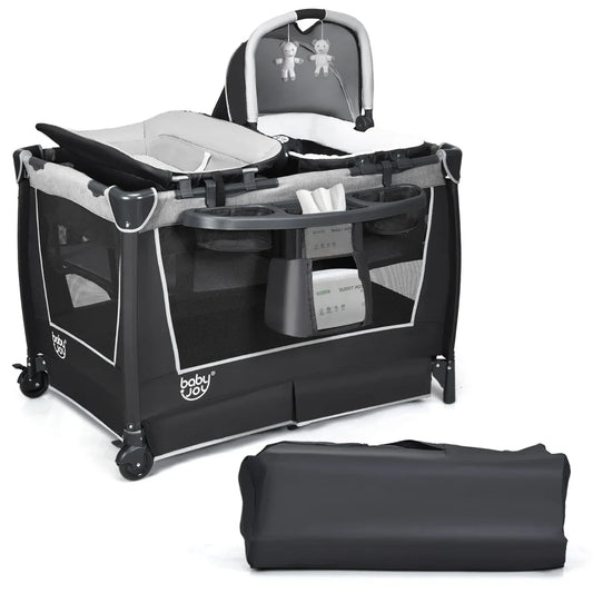 Travel Cot / Playpen with Removable Bassinet-Grey