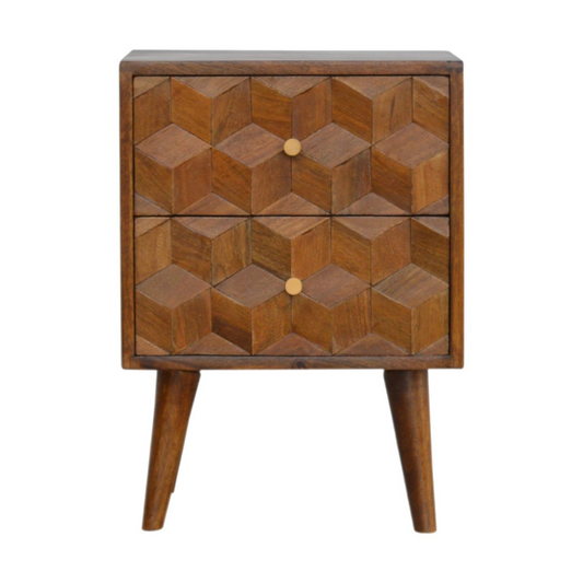Artisan Furniture Solid Wood Chestnut Cube Carved Bedside