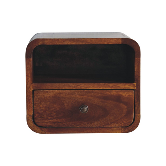 Artisan Furniture Solid Wood Extra Mini Wall Mounted Curved Chestnut Bedside with Open Slot
