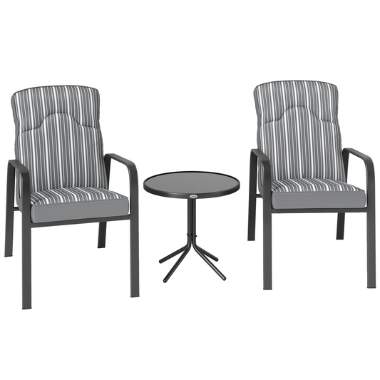 Outsunny 3-Piece Recliner Garden Chairs and Tempered Glass Table Set, Grey
