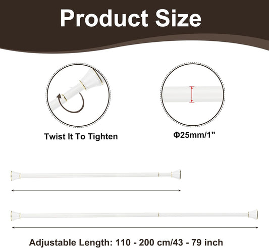 Curtain Rod Adjustable 43-79 Inch Spring Tension Stainless Steel White Gold