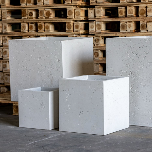 Cubrosa | White Mist – 70cm Large Concrete Square Planter – 246L Square Plant Pot