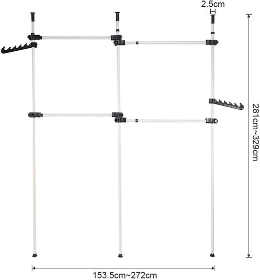 Telescopic Clothes Rail Adjustable Wardrobe Organiser 3 Poles 4 Bars Cocoarm