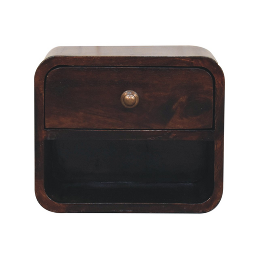 Artisan Furniture Solid Wood Mini Curved California Walnut Wall Mounted Bedside with Open Slot