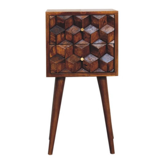 Artisan Furniture Solid Wood Mini Chestnut Cube 2 Drawer Bedside