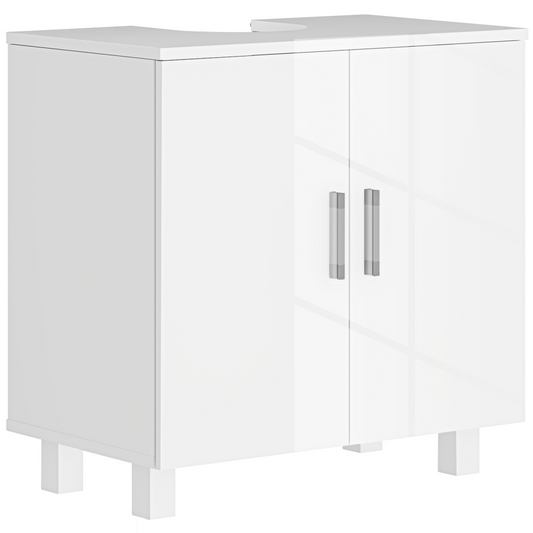 HOMCOM Freestanding Bathroom High Gloss Under Sink Cabinet, White