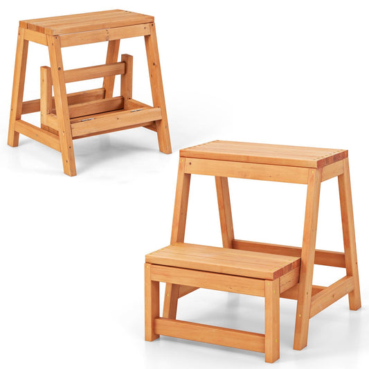 Multipurpose 2-Tier Folding Step Stool 2-Step Ladder Stool Wooden Plant Stand Storage Rack-Yellow