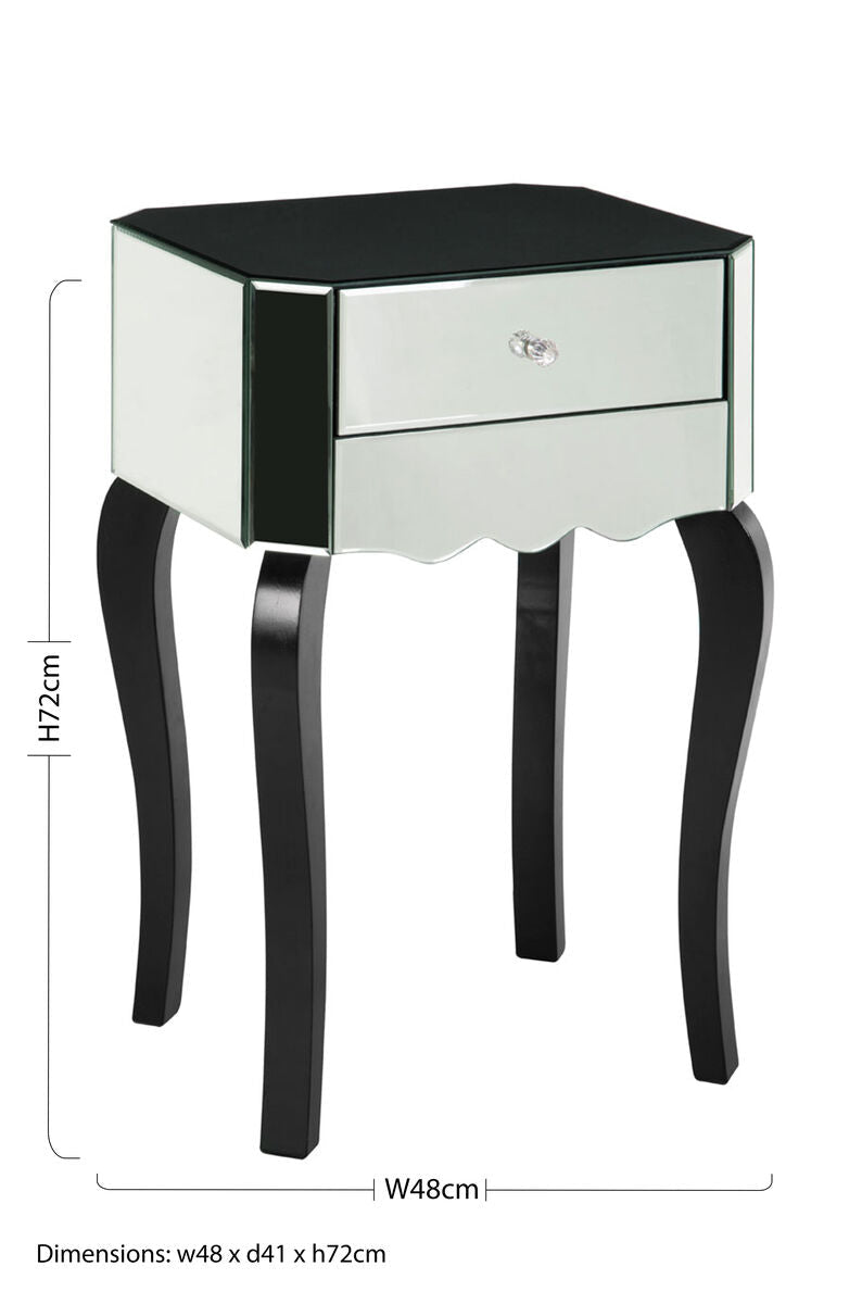2 Drawer Mirrored Glass Side Top Bedside Table with MDF Base | Orchid | Luxury Home Accessories | Heulog Glow