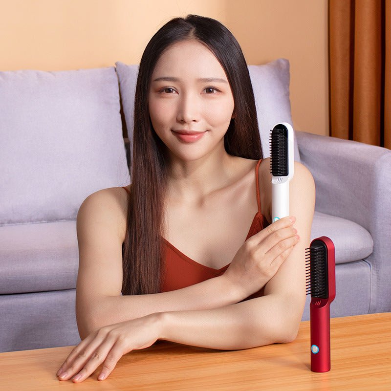 2-in-1 USB Rechargeable Hot Air Comb | Portable Hair Straightener & Curler Brush | 200°C | Travel Hair Styler | Michan Direct | Luxury Home Accessories | Heulog Glow