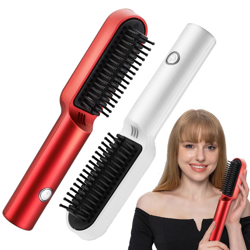 2-in-1 USB Rechargeable Hot Air Comb | Portable Hair Straightener & Curler Brush | 200°C | Travel Hair Styler | Michan Direct | Luxury Home Accessories | Heulog Glow