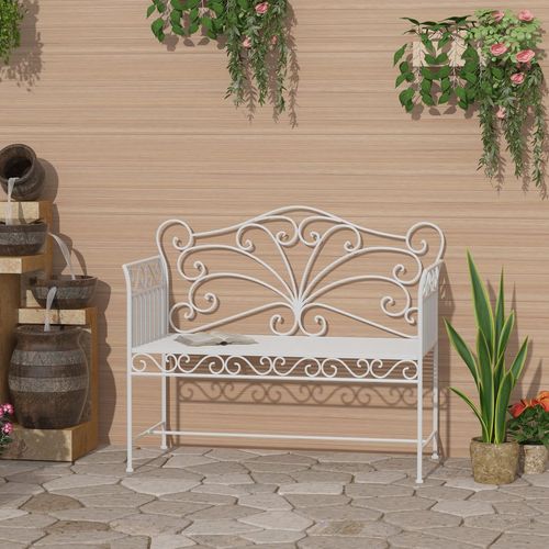2 Seater Metal Bench Park Seating Outdoor Furniture Chair w/ Backrest White | Luxury Home Accessories | Heulog Glow