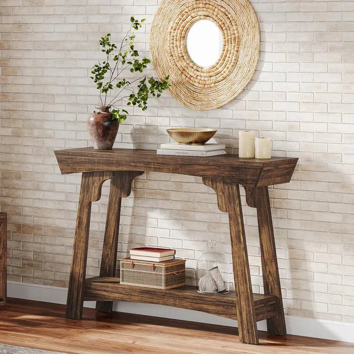 2-Tier Wood Entryway Table with Shelf with Storage, Farmhouse Narrow Sofa Table | Luxury Home Accessories | Heulog Glow