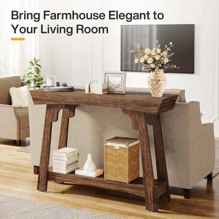 2-Tier Wood Entryway Table with Shelf with Storage, Farmhouse Narrow Sofa Table | Luxury Home Accessories | Heulog Glow