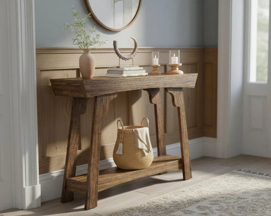 2-Tier Wood Entryway Table with Shelf with Storage, Farmhouse Narrow Sofa Table | Luxury Home Accessories | Heulog Glow