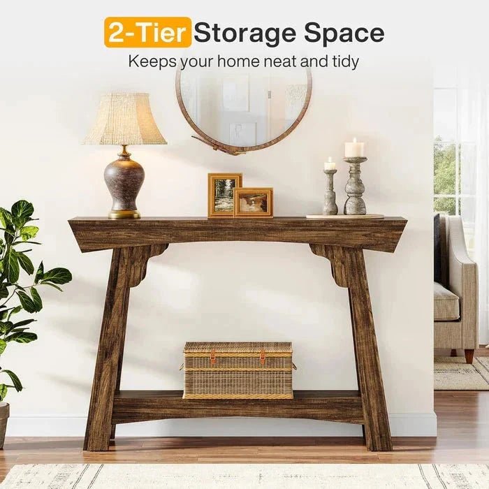 2-Tier Wood Entryway Table with Shelf with Storage, Farmhouse Narrow Sofa Table | Luxury Home Accessories | Heulog Glow