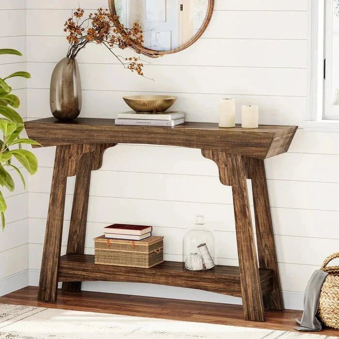 2-Tier Wood Entryway Table with Shelf with Storage, Farmhouse Narrow Sofa Table | Luxury Home Accessories | Heulog Glow