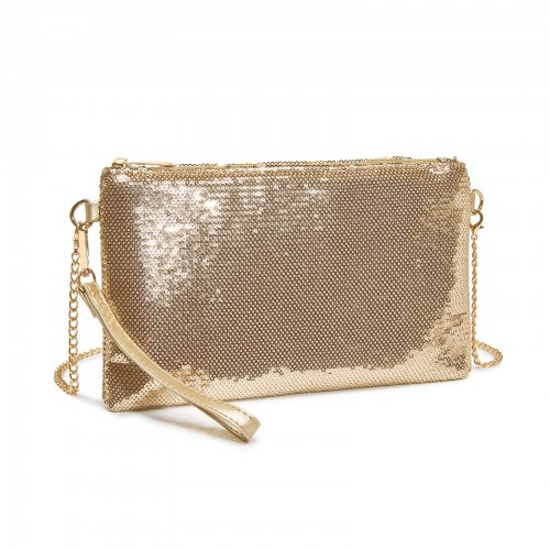 CLS2512 - Glam Sparkle Sequin Evening Clutch-Sleek, Shimmering Wristlet & Crossbody - Light Gold