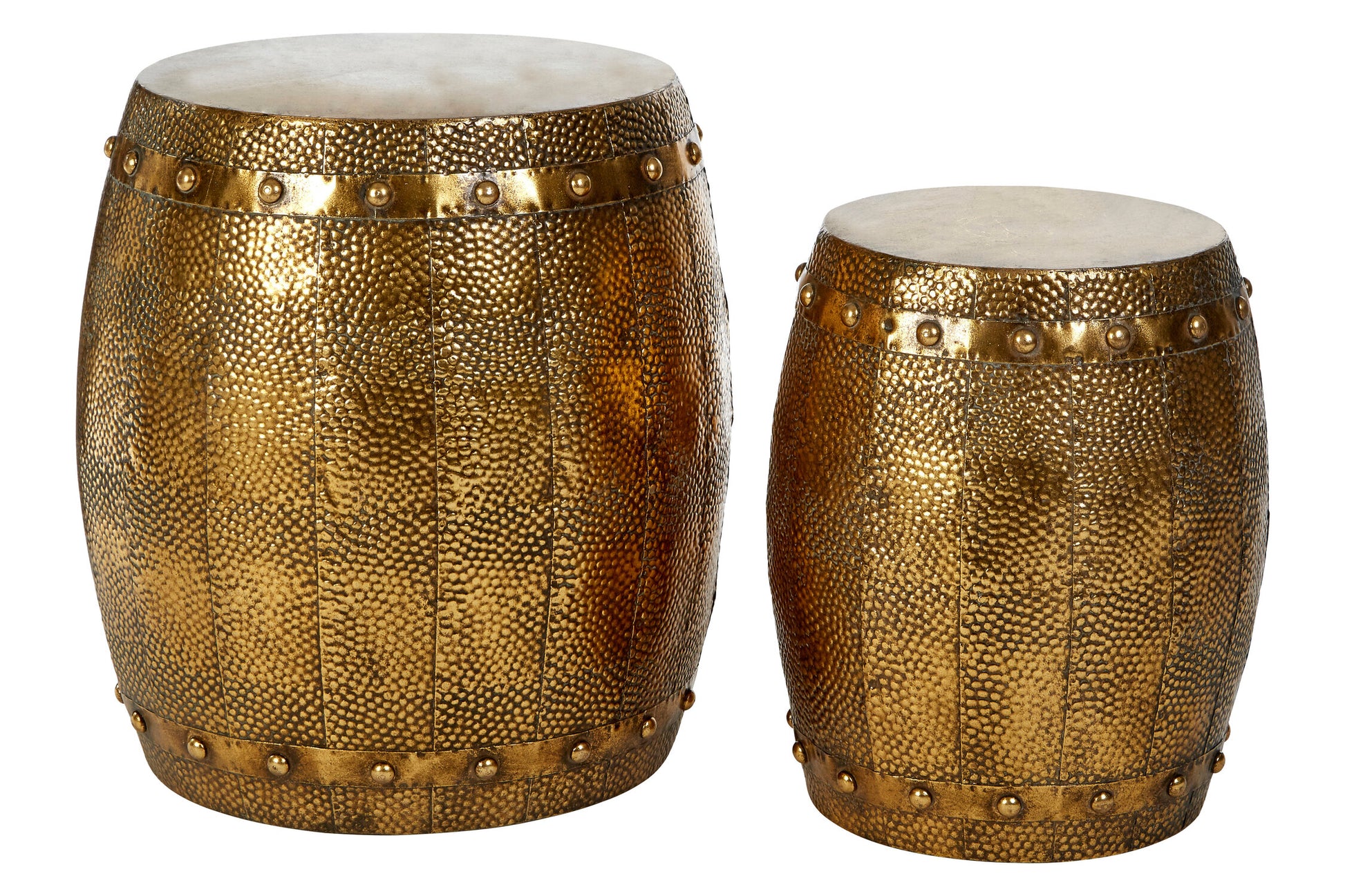 Reza Set of 2 Hammered Drum Stools and Tables