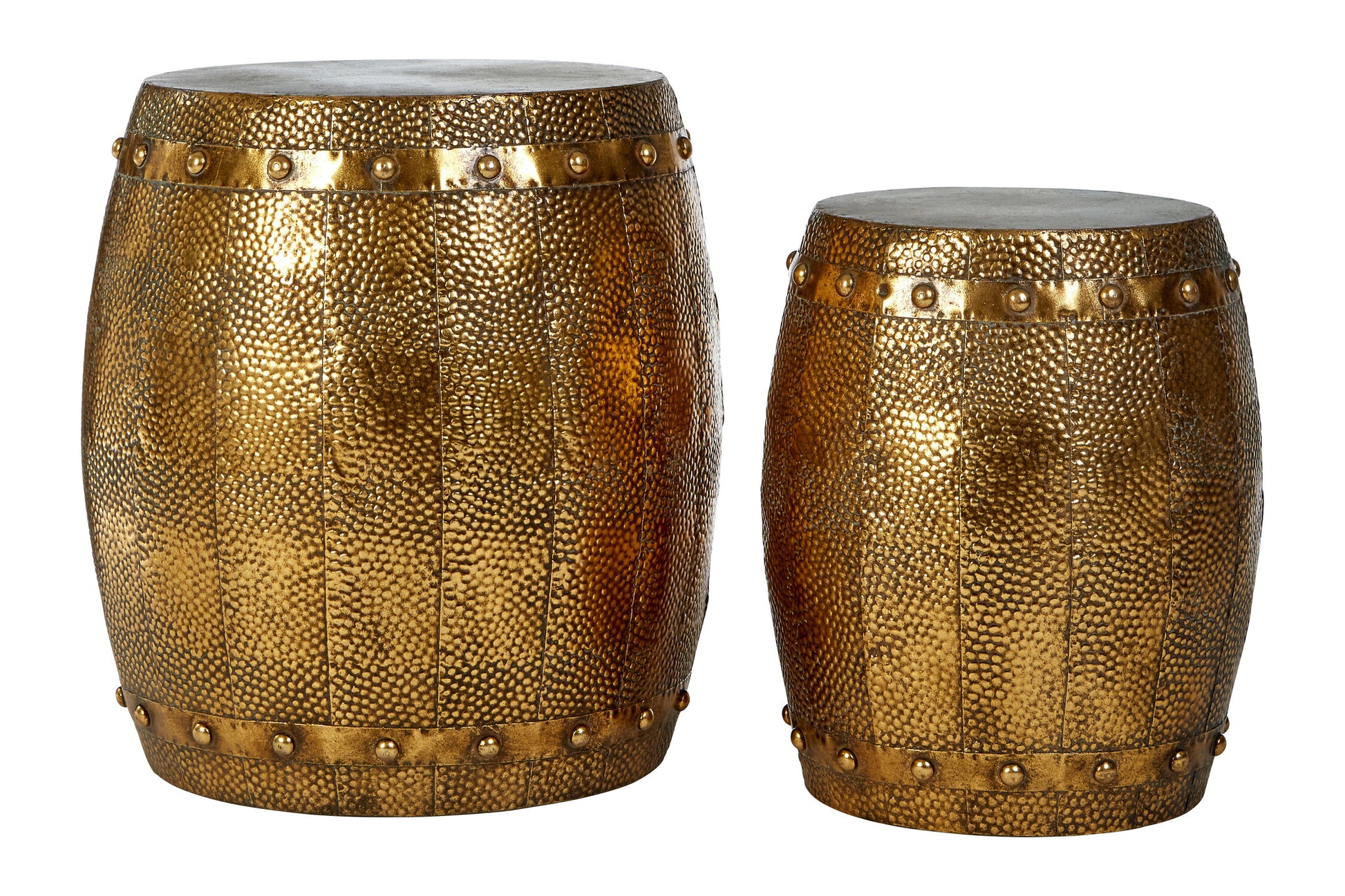 Reza Set of 2 Hammered Drum Stools and Tables