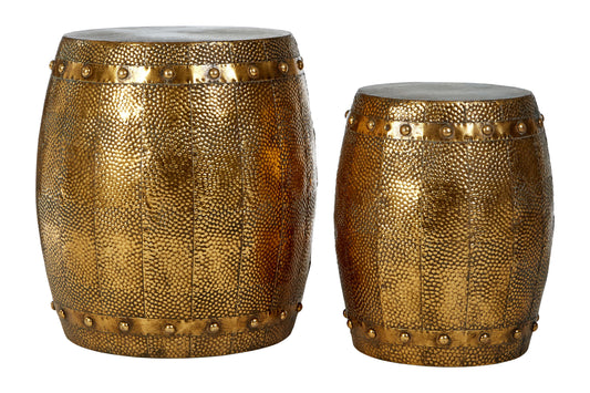 Reza Set of 2 Hammered Drum Stools and Tables