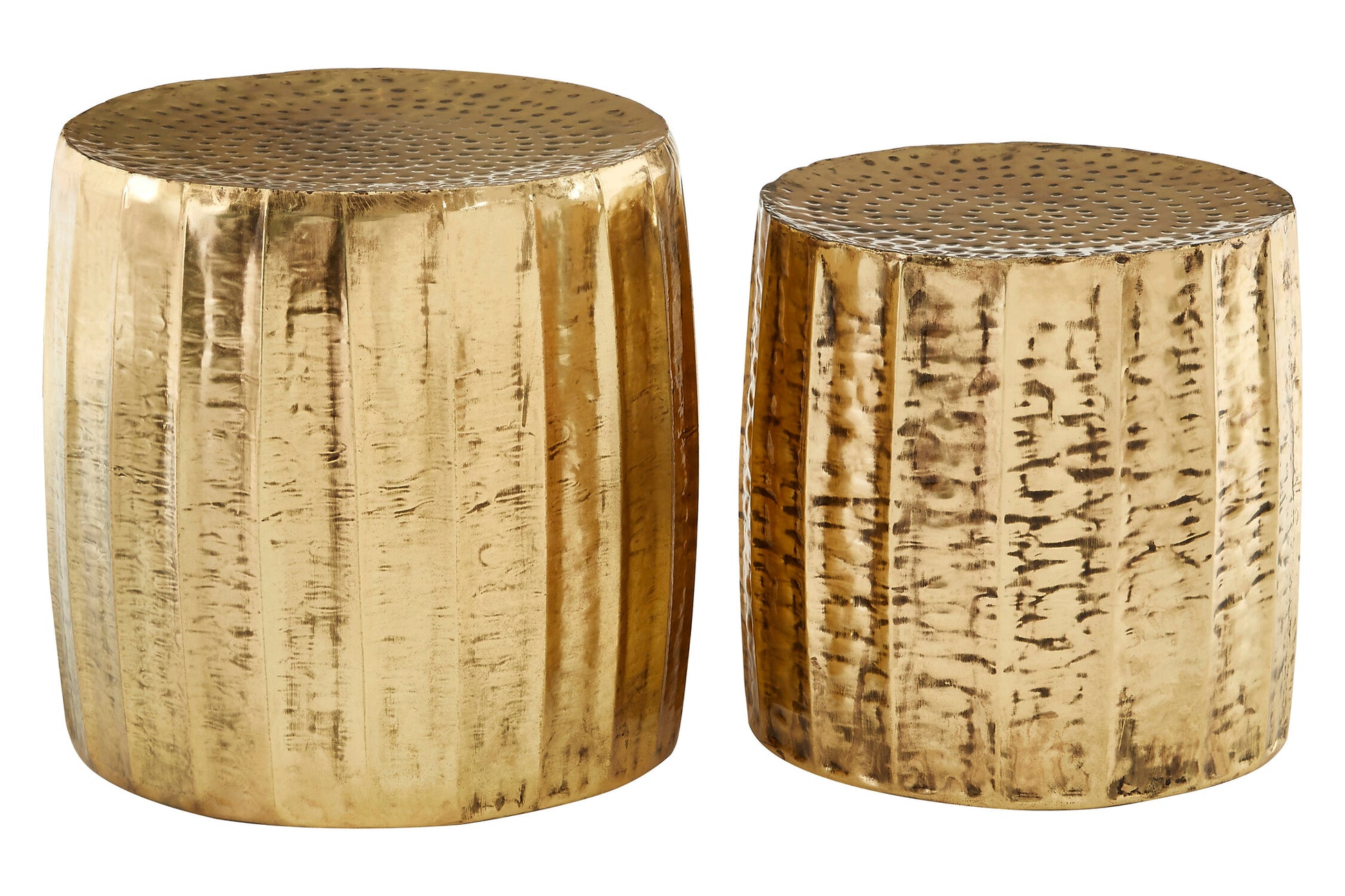 Templar Set of 2 Antique Brass Finish Side Tables and Stools