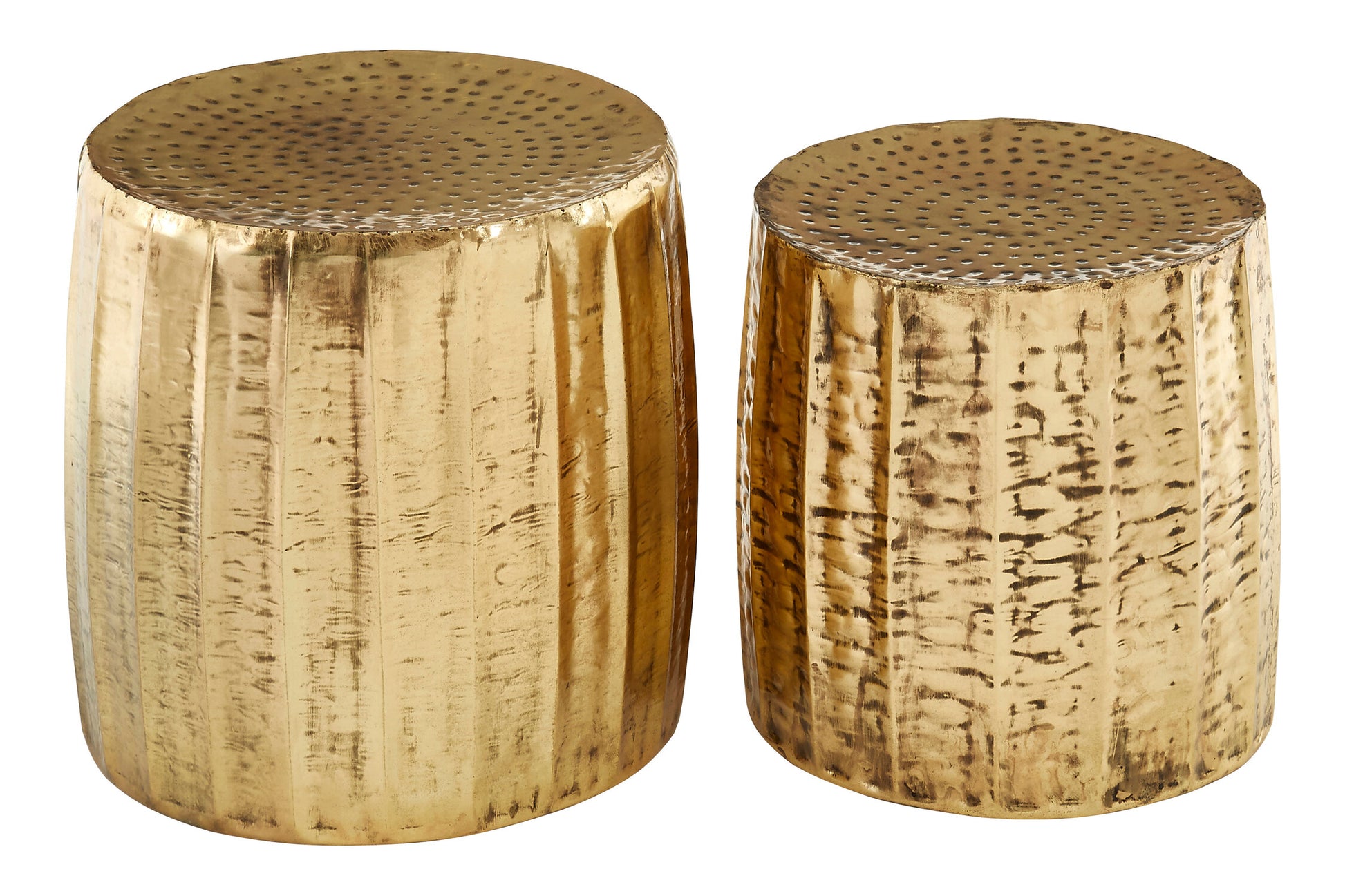 Templar Set of 2 Antique Brass Finish Side Tables and Stools