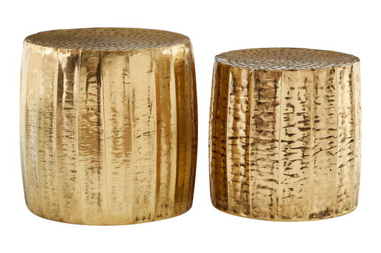 Templar Set of 2 Antique Brass Finish Side Tables and Stools