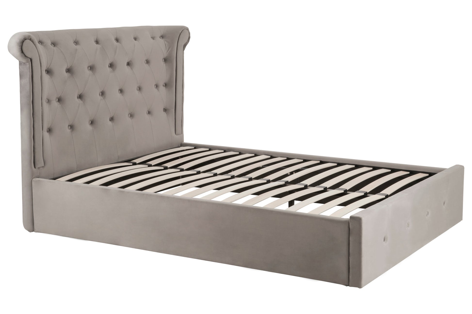 Edison Grey Velvet Ottoman Double Bed