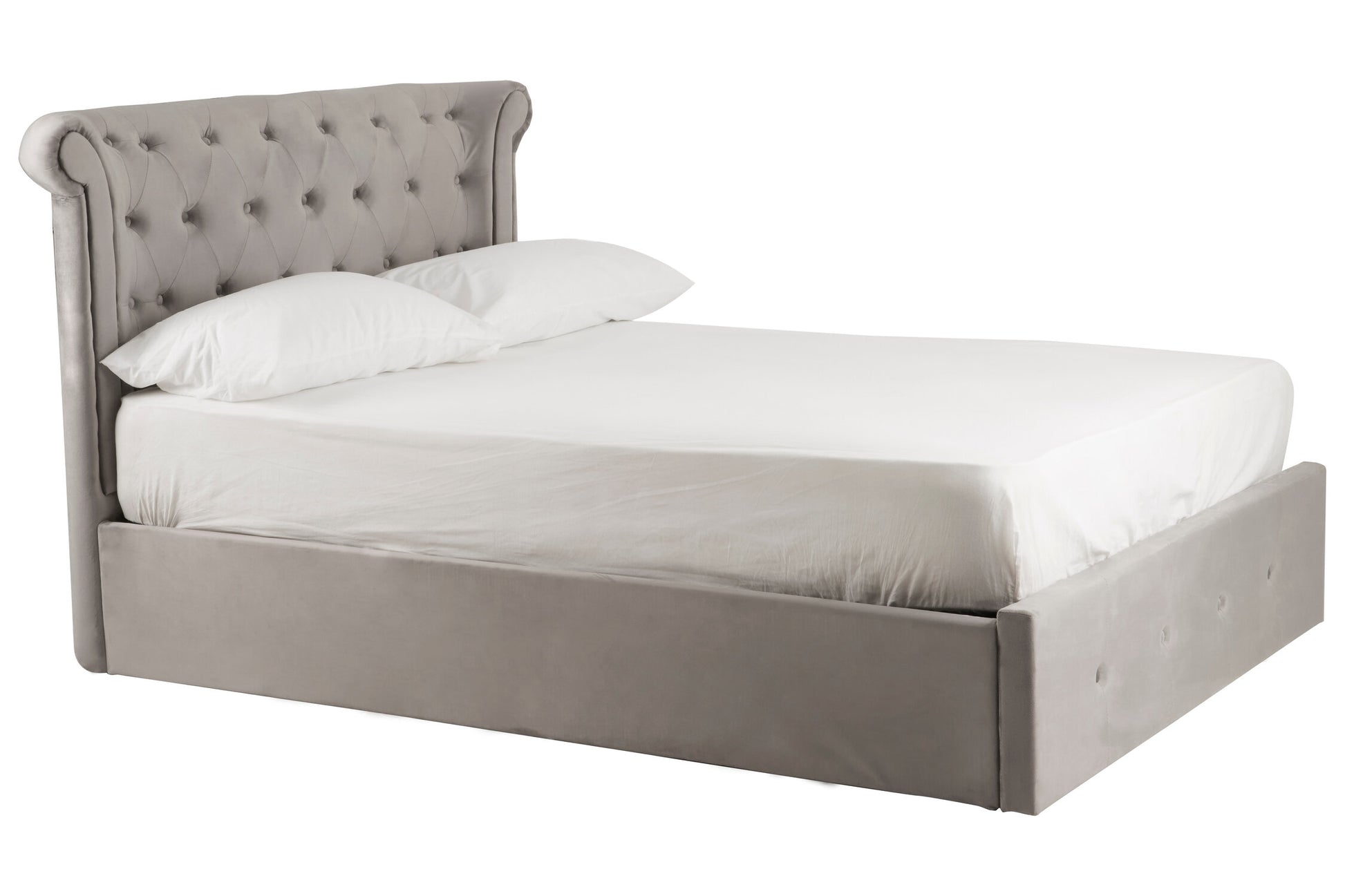 Edison Grey Velvet Ottoman Double Bed