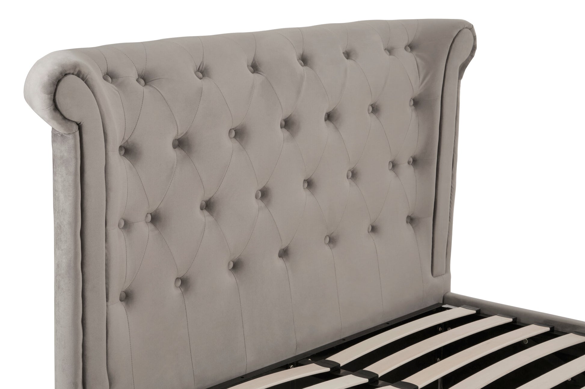 Edison Grey Velvet Ottoman Double Bed