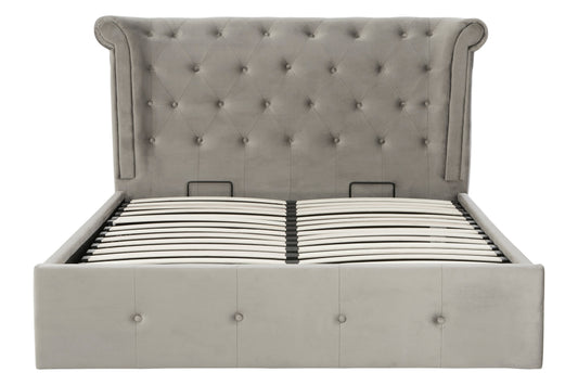 Edison Grey Brushed Velvet Ottoman King Bed