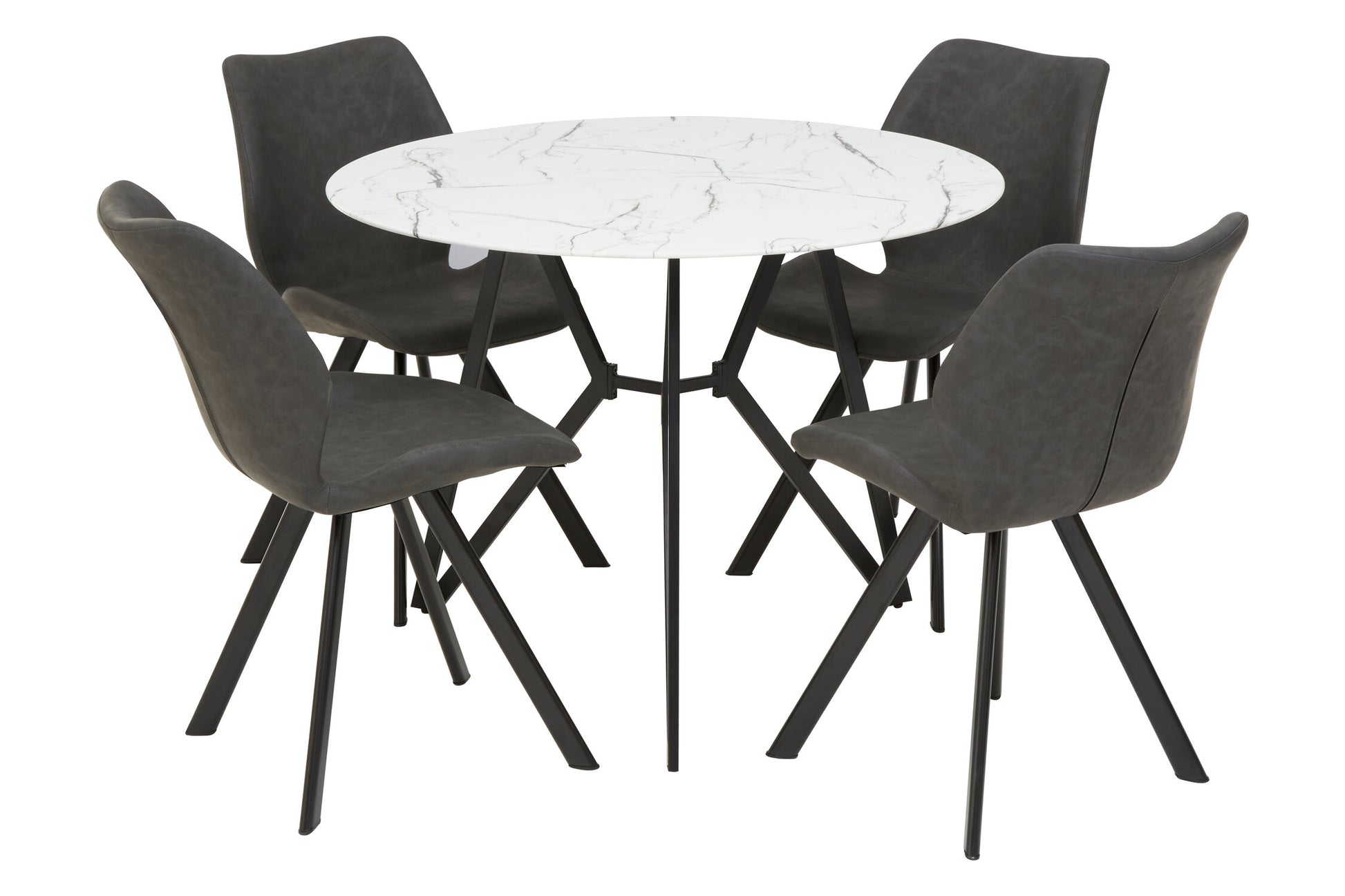 Weston Round Marble Effect Dining Table with 6 Chairs Set