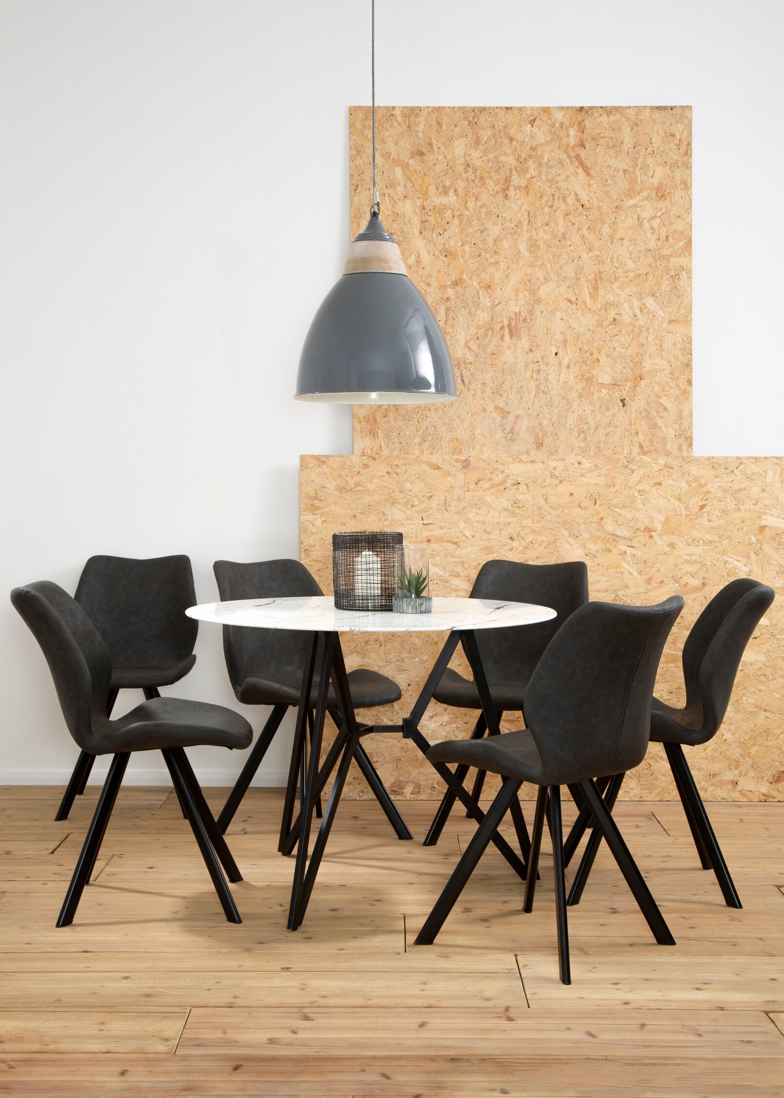 Weston Round Marble Effect Dining Table with 6 Chairs Set