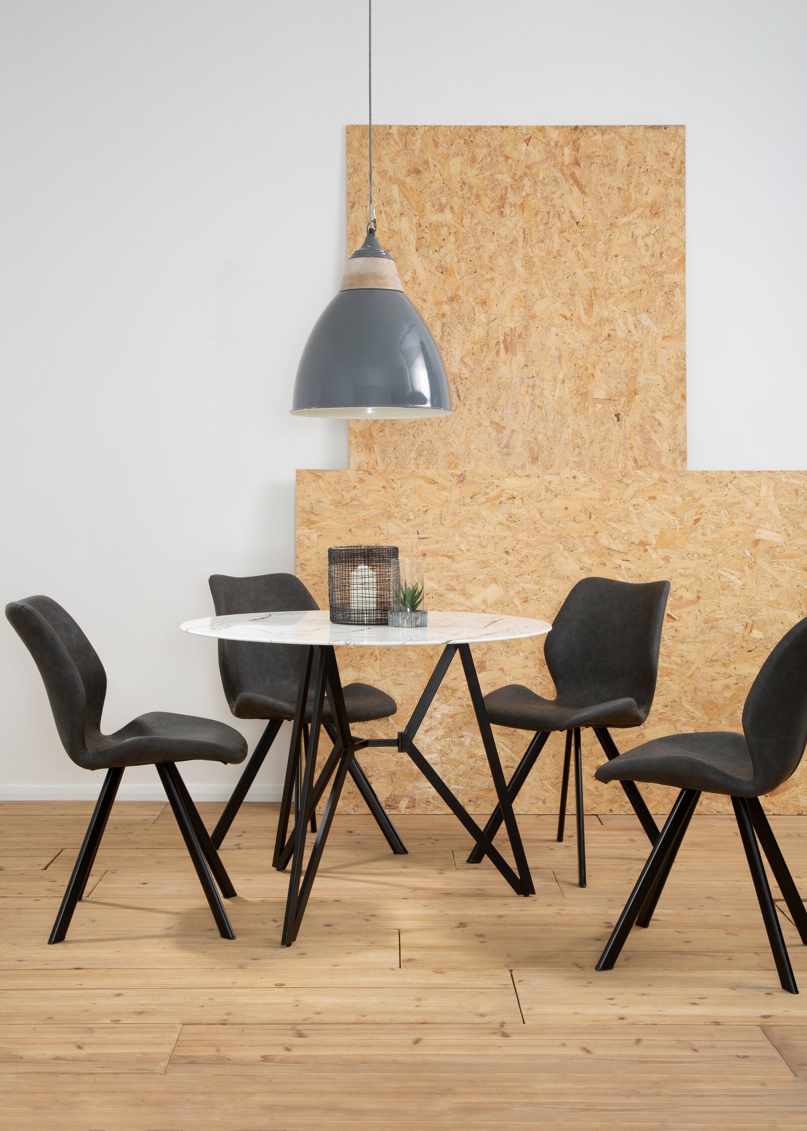 Weston Round Marble Effect Dining Table with 6 Chairs Set