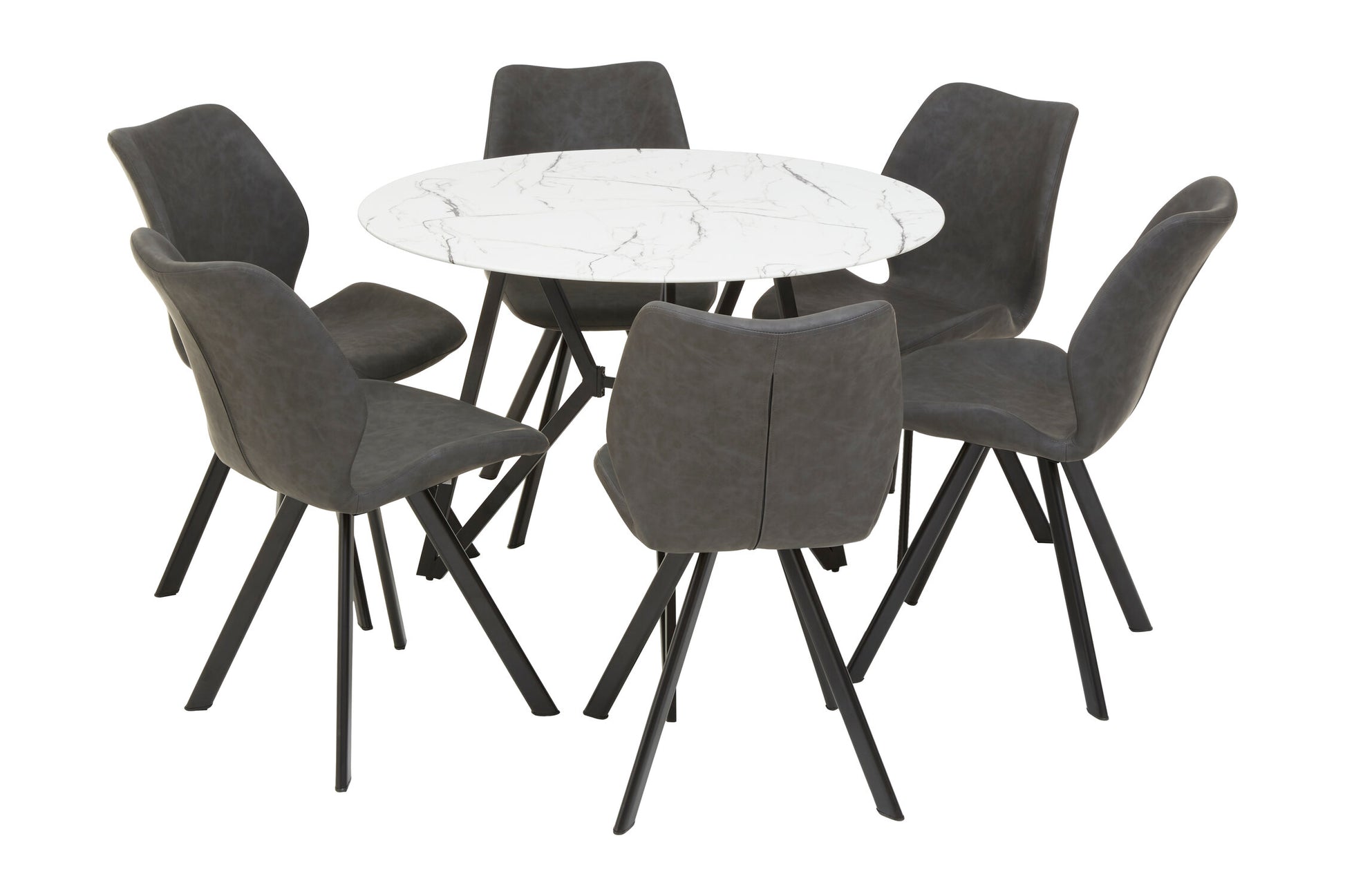 Weston Round Marble Effect Dining Table with 6 Chairs Set