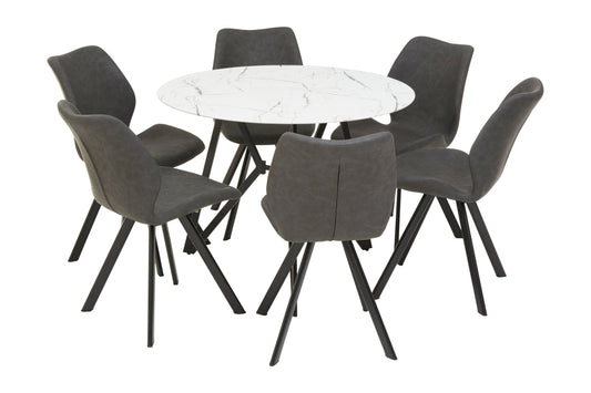 Weston Round Marble Effect Dining Table with 6 Chairs Set