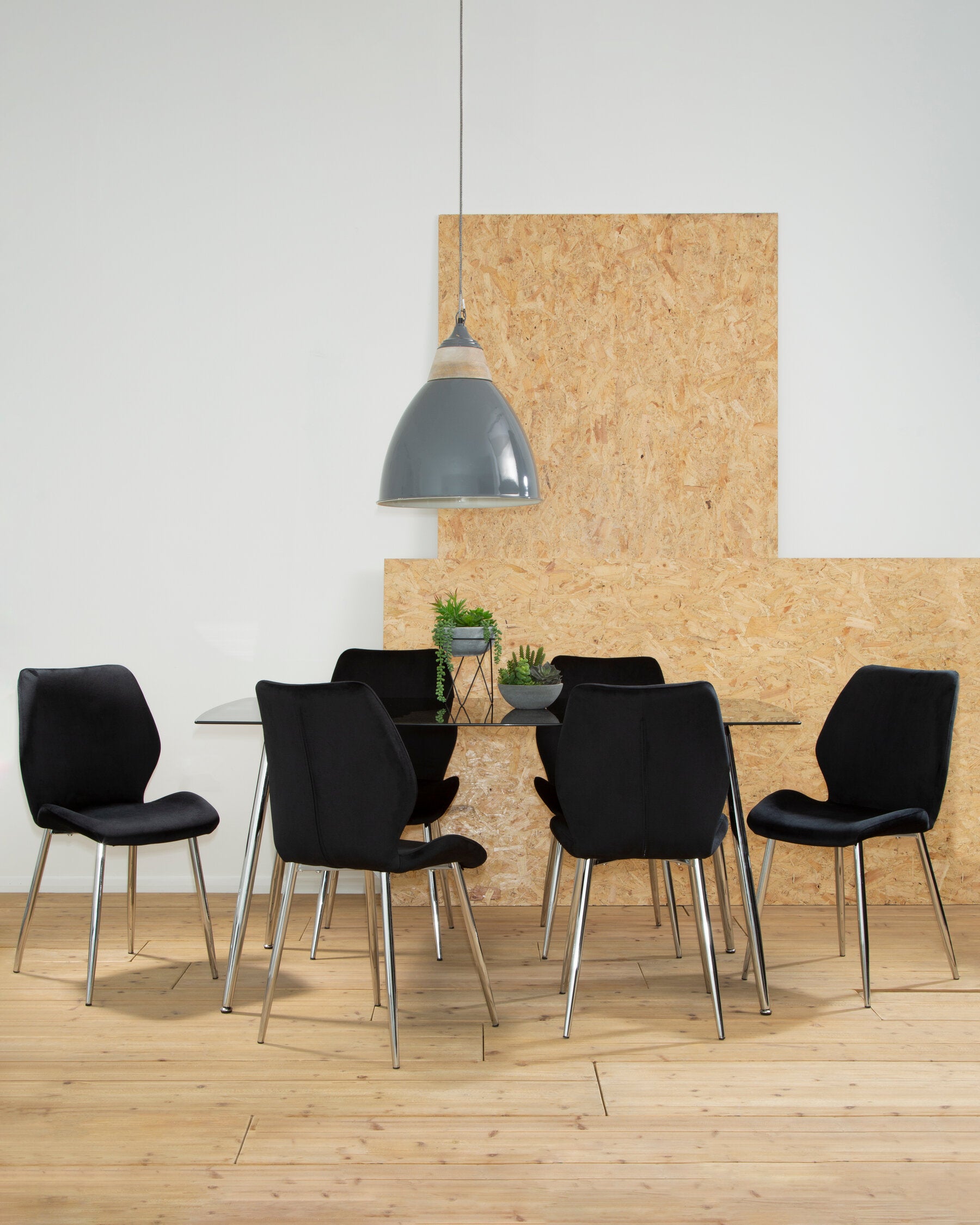 Wimslow BlackTempered Glass Dining Table with 6 Chairs