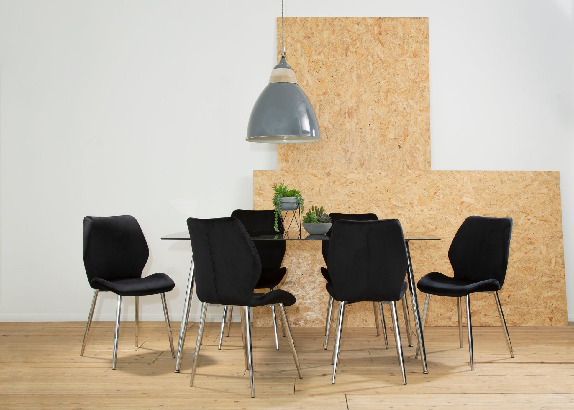Wimslow BlackTempered Glass Dining Table with 6 Chairs