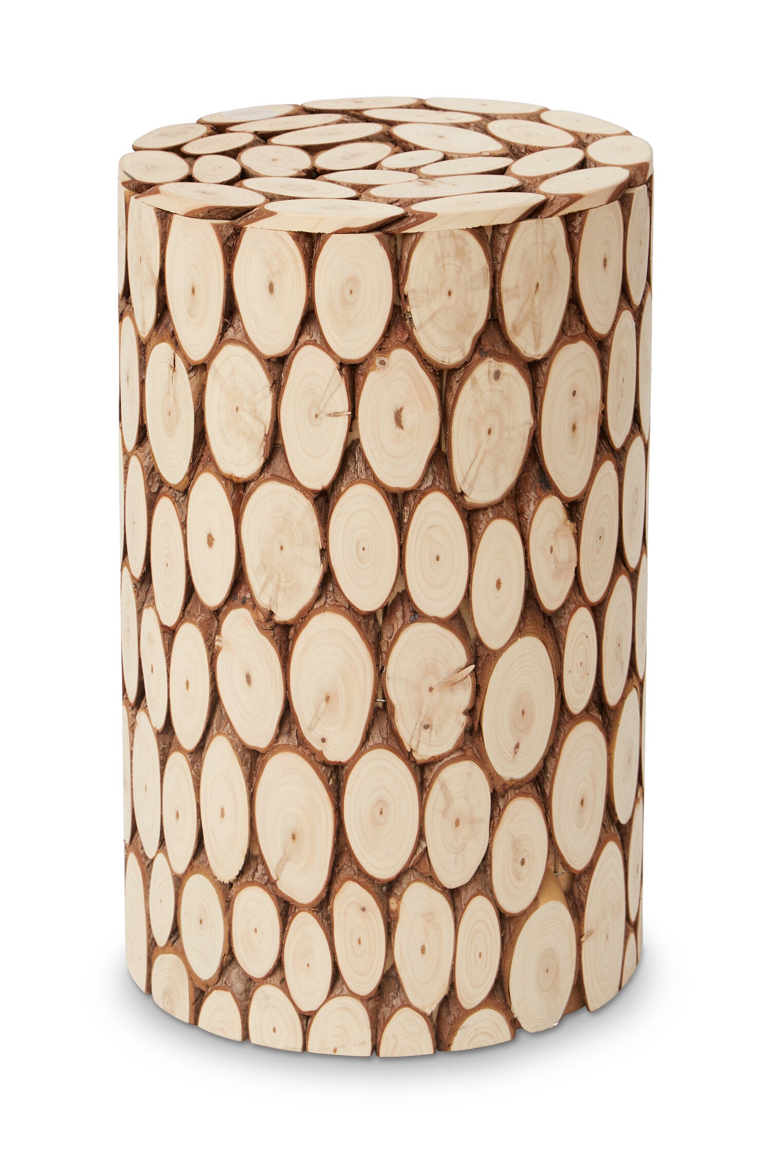 Lacuna Fir Wood Mosaic Disc Side Table and Stool