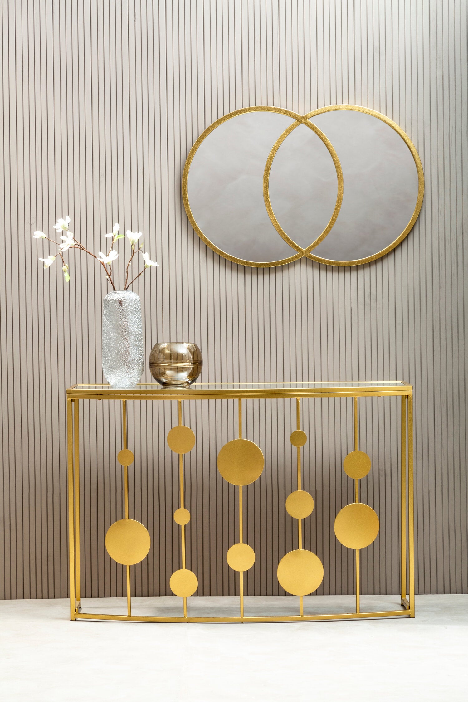 Farran Champagne Gold Finish Console Table With Mirror Top