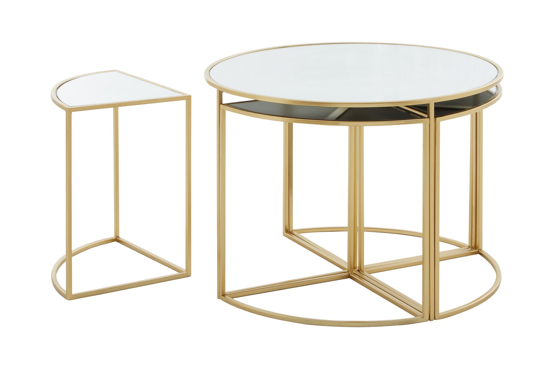 Jolie 5 Piece Set Mirrored Top Coffee Table with Nesting Tables